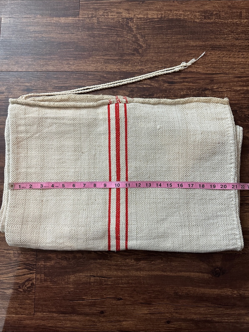 Antique French European Grain Sack Linen Hemp Fabric Red Stripe - Picture 7 of 7